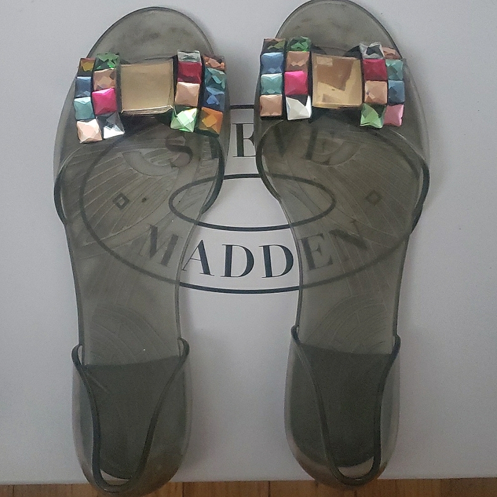 PWomen Rhinestone Sandals Flat Jelly Bow Casual Slip On Crystal Beach Summer